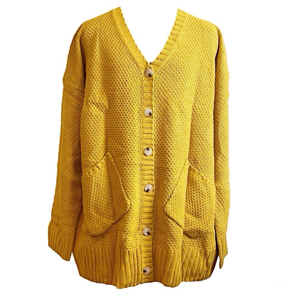 Yellow Knit Button Down Cardigan Sweater